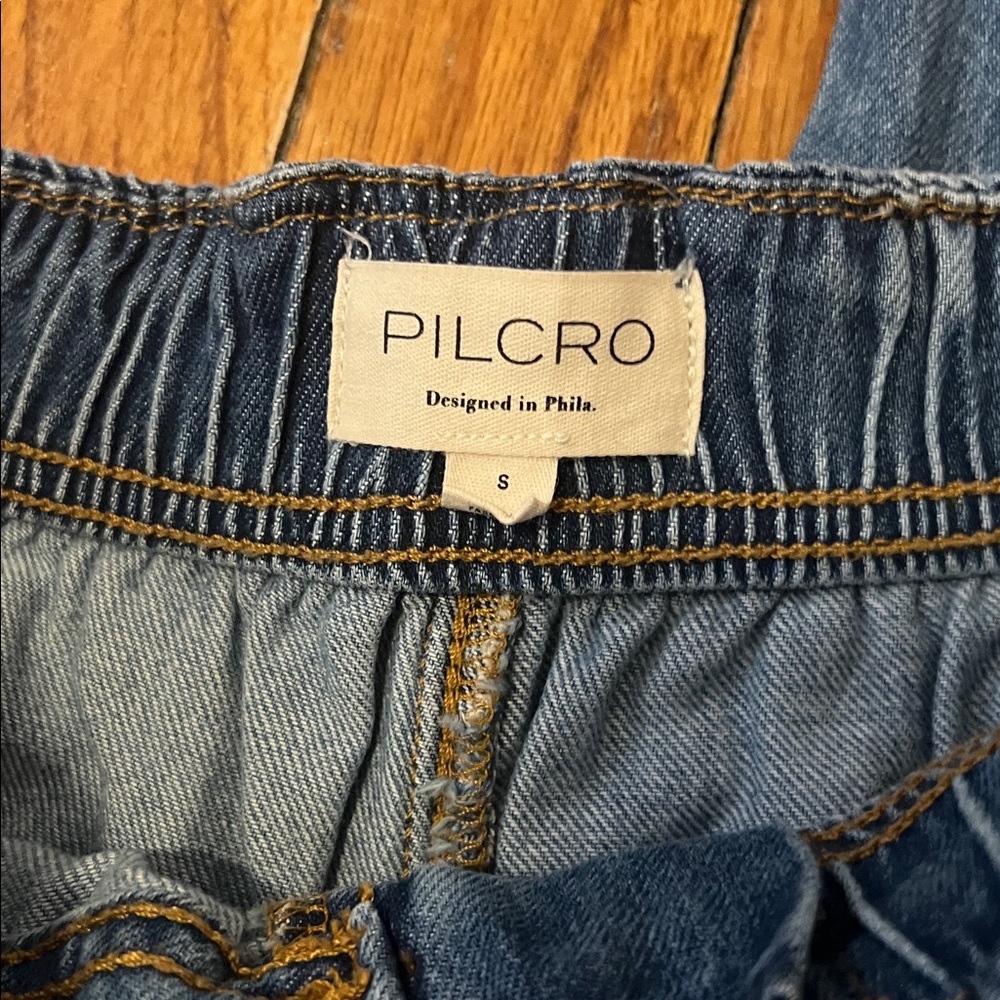 Anthropologie Pilcro Blue Wide-Leg Jeans with Green Stripe. Like new used once. - Picture 4 of 7